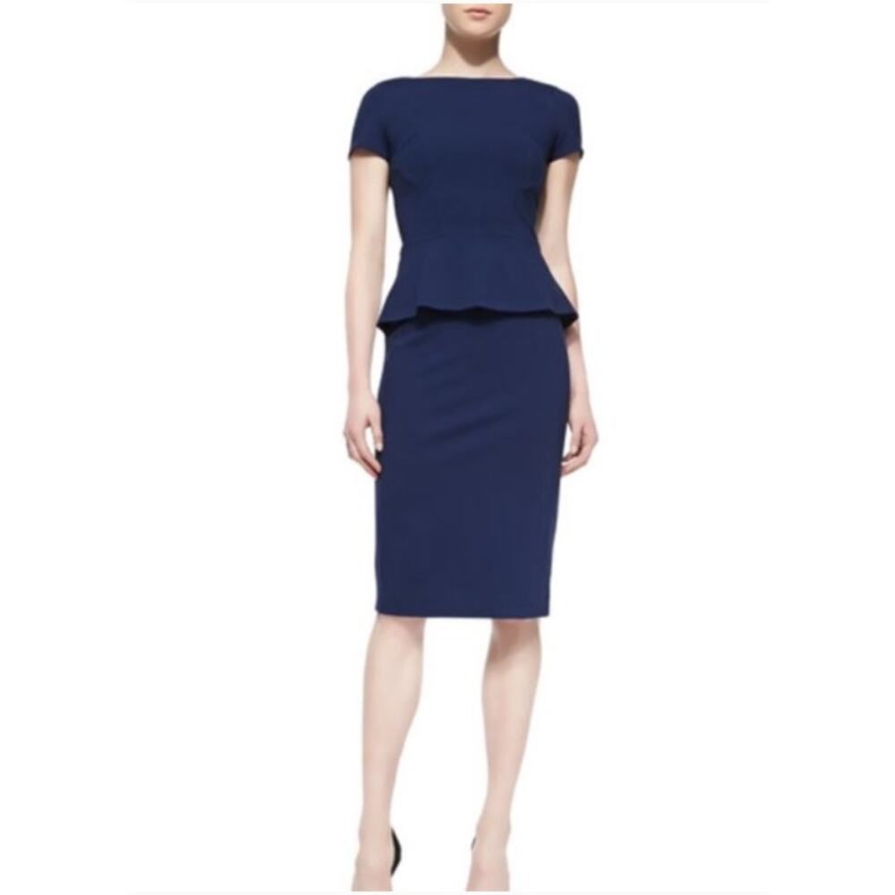 Lafayette 148 New York Peplum Sheath‎ Dress Women’s Size 4 Navy Blue Old Money